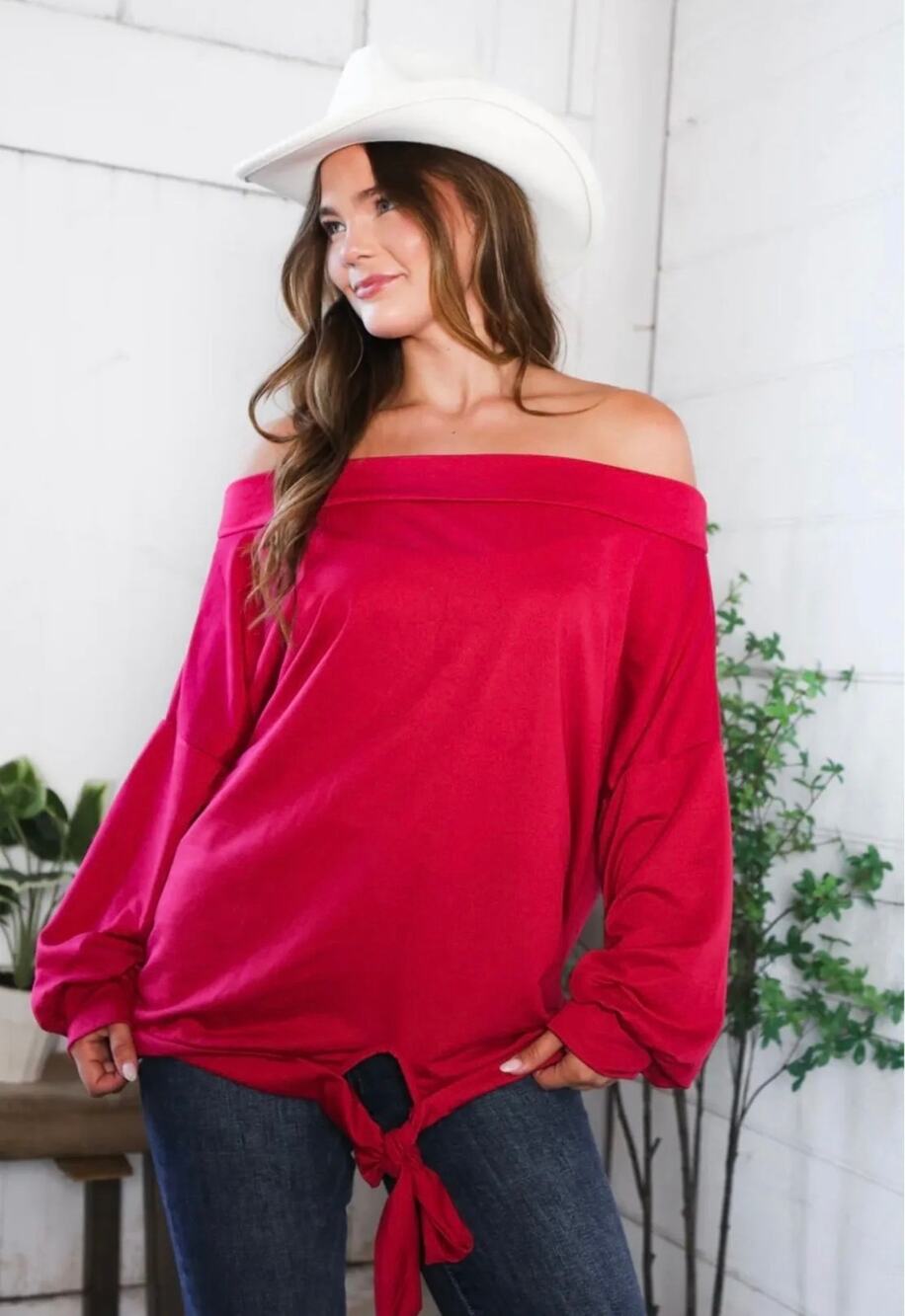 NWT & The Why Off the Shoulder Long Sleeve Tie Front